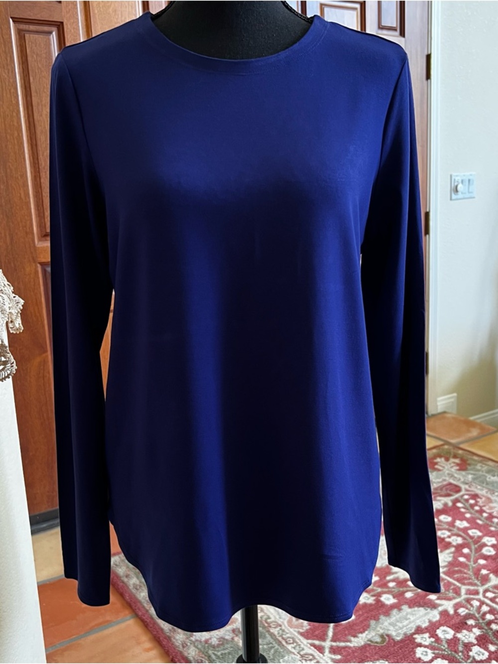 Eileen Fisher Top Women’s M Blue Long Sleeve Lycra Viscose Round Neck Tunic USA